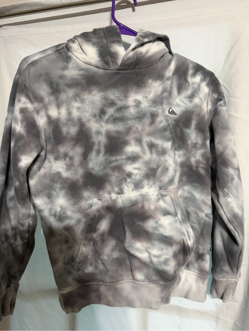 Quiksilver Men’s Gray and White Tie-Dye Pullover Hoodie